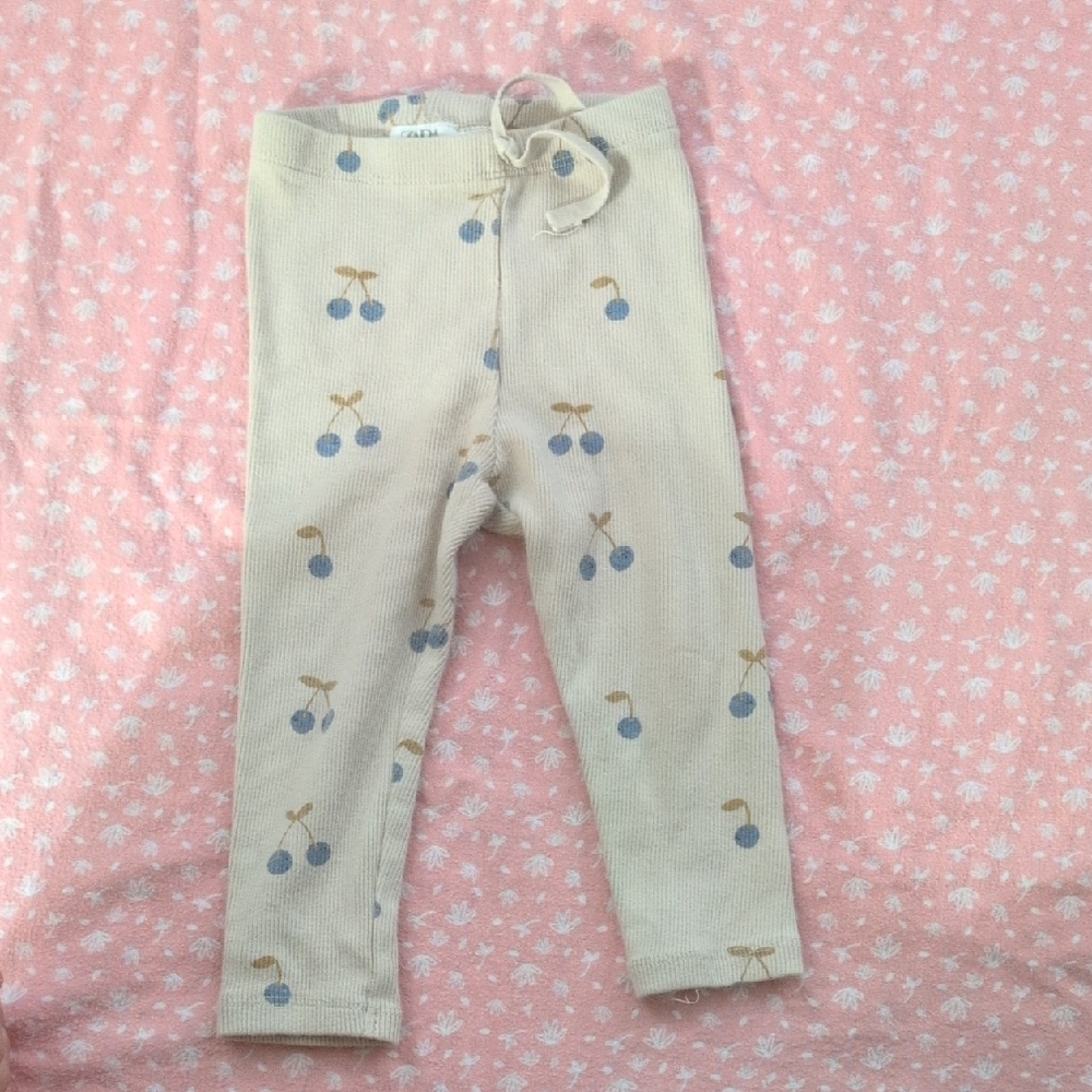 Zara Cream Kids Casual Bottoms with Blue and Brown Cherry Print